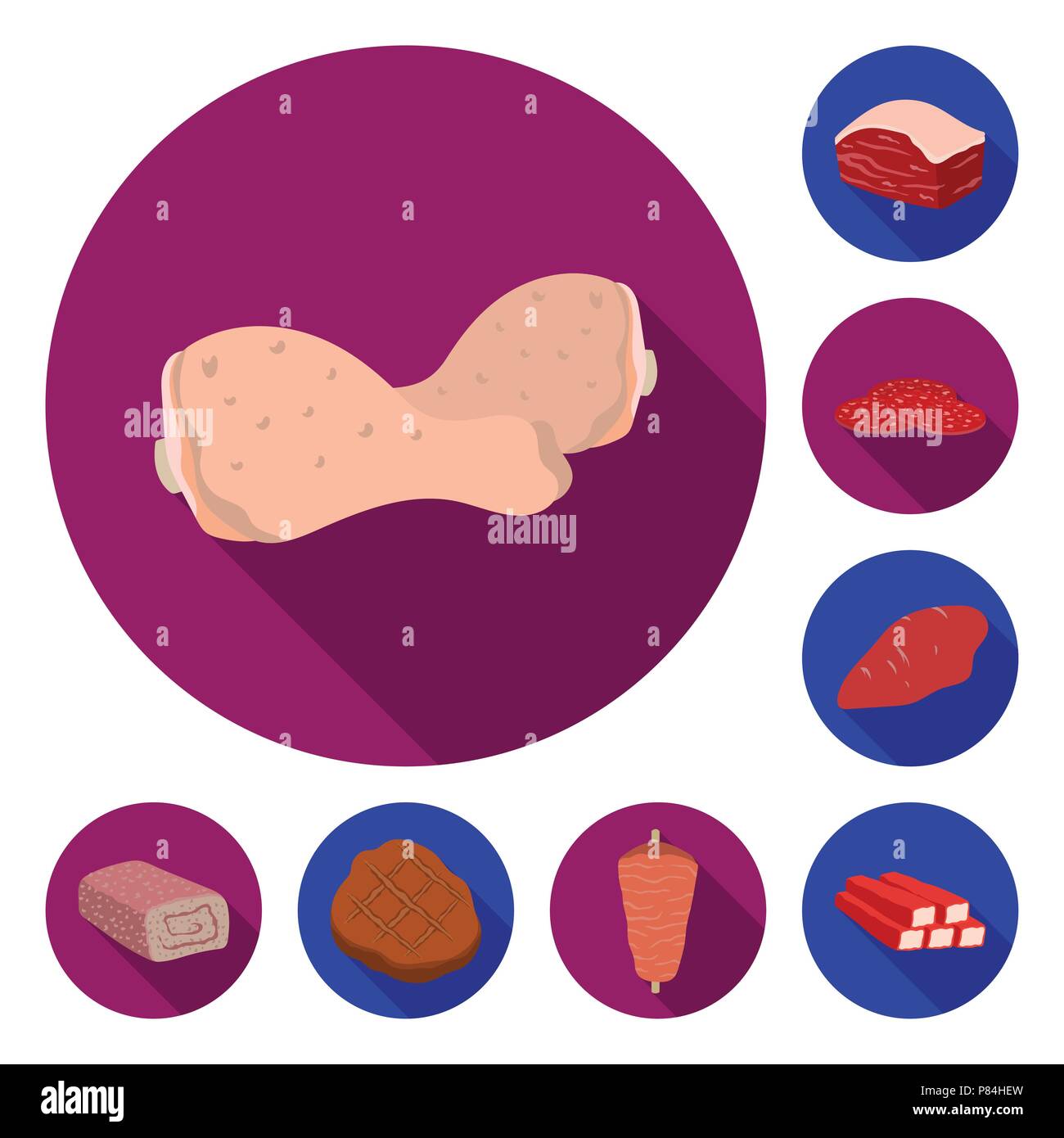 Different meat flat icons in set collection for design. Meat product