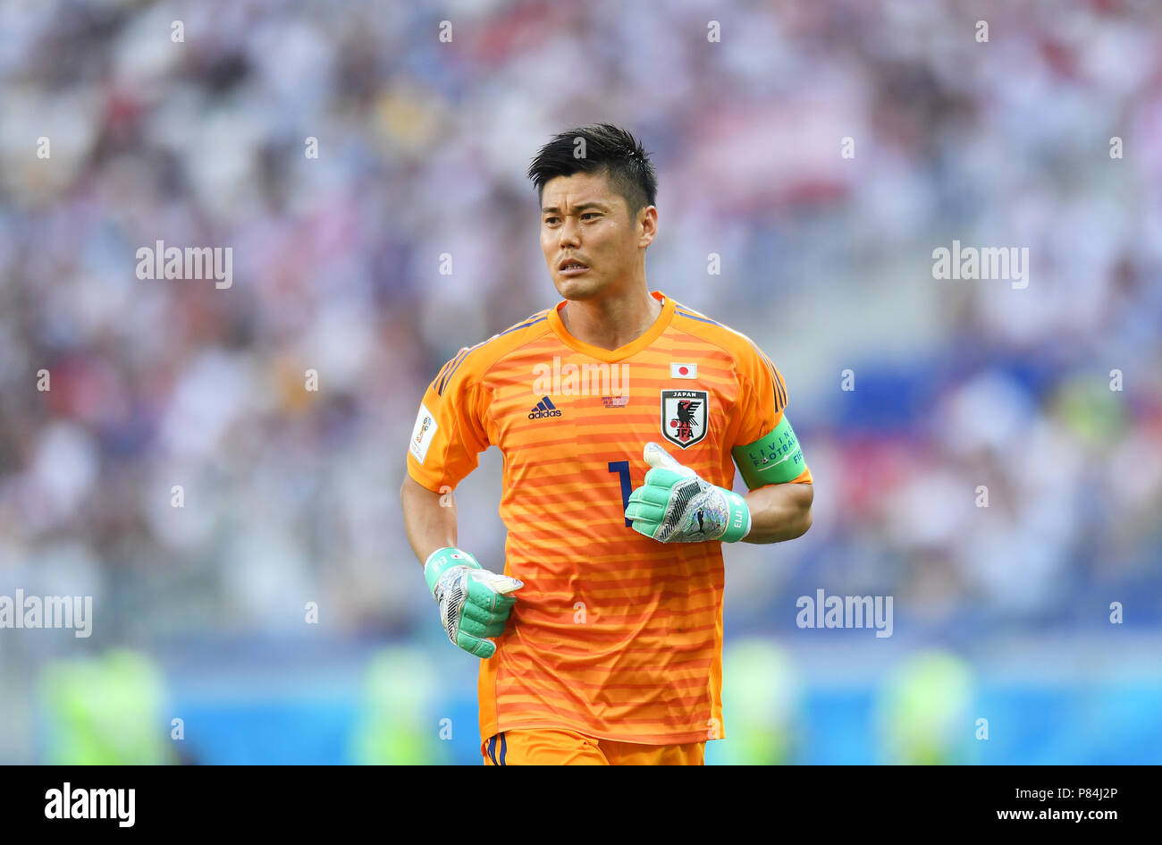 VOLGOGRAD, RUSSIA - JUNE 28: Eiji Kawashima of Japan in action during the 2018 FIFA World Cup Russia group H match between Japan and Poland at Volgograd Arena on June 28, 2018 in Volgograd, Russia. (Photo by Lukasz Laskowski/PressFocus/MB Media/) Stock Photo