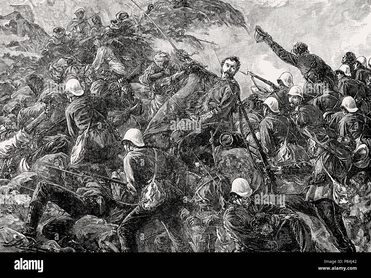 Colonel Galbraith and the 66th Regiment at the Battle of Maiwand on 26th July 1880, Second Afghan War, From British Battles on Land and Sea, by James  Stock Photo