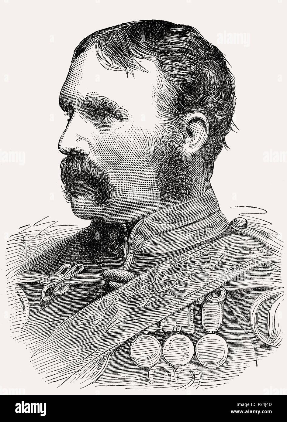 Major-General Henry Francis Brooke, last Colonel of tThe Welch Regiment, Second Afghan War, From British Battles on Land and Sea, by James Grant Stock Photo