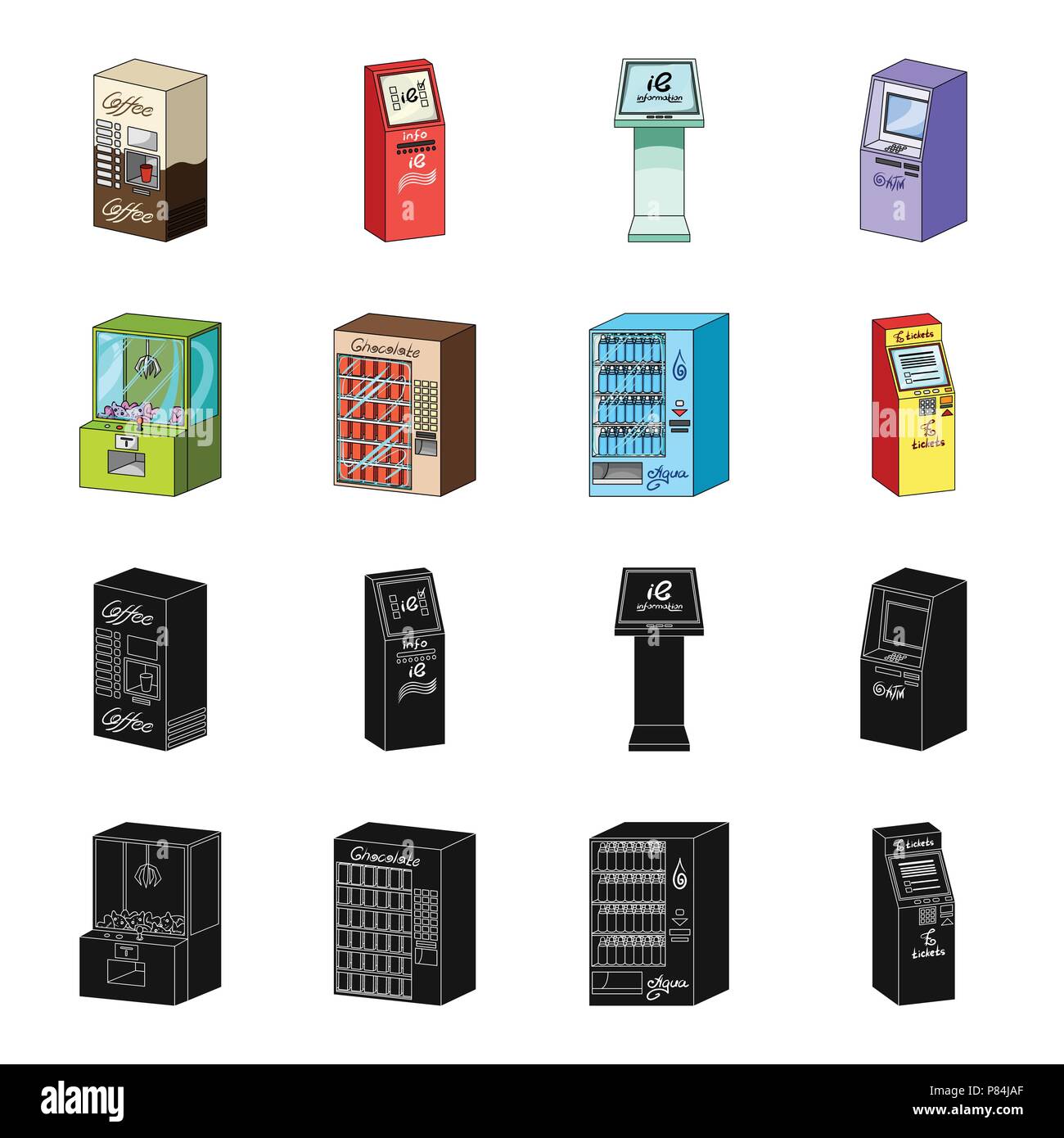 A game machine, a ticket sales terminal, an automaton for selling aqua and  chocolate. Terminals set collection icons in black,cartoon style isometric  Stock Vector Image & Art - Alamy