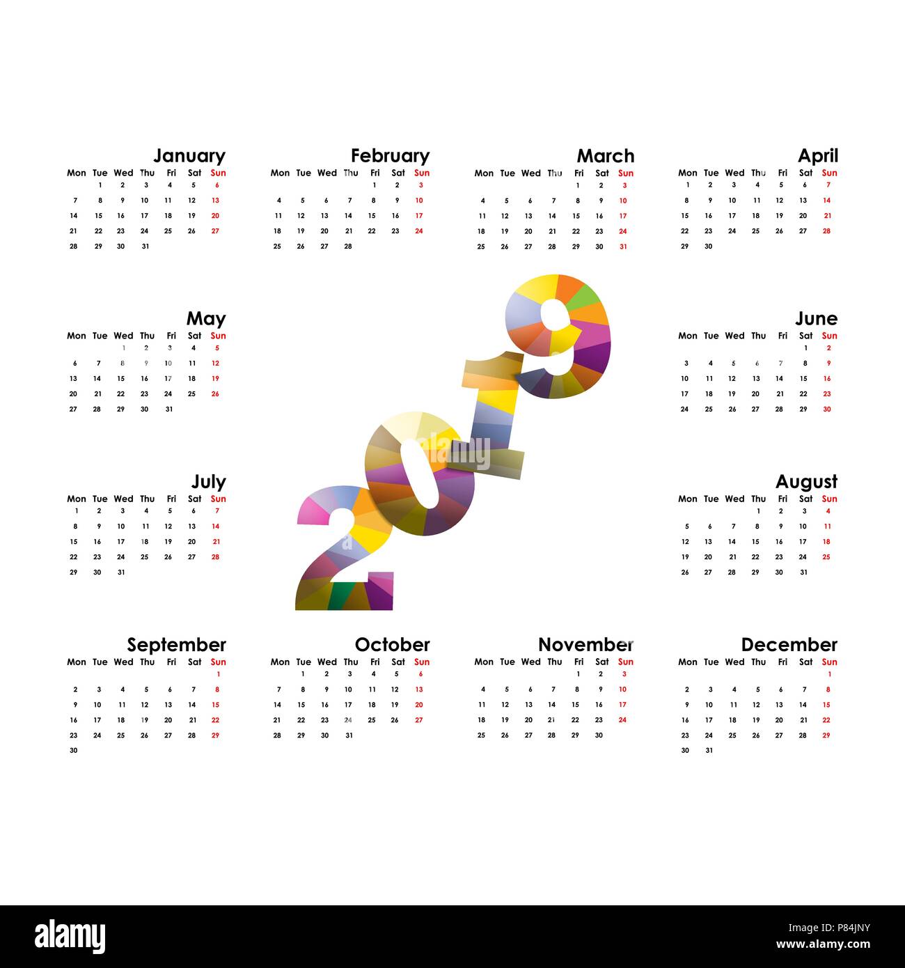 Calendar Templates Graphic Design : Calendar template starts monday yearly calendar vector design Calendar Templates Graphic Design : Calendar template starts monday yearly calendar vector design