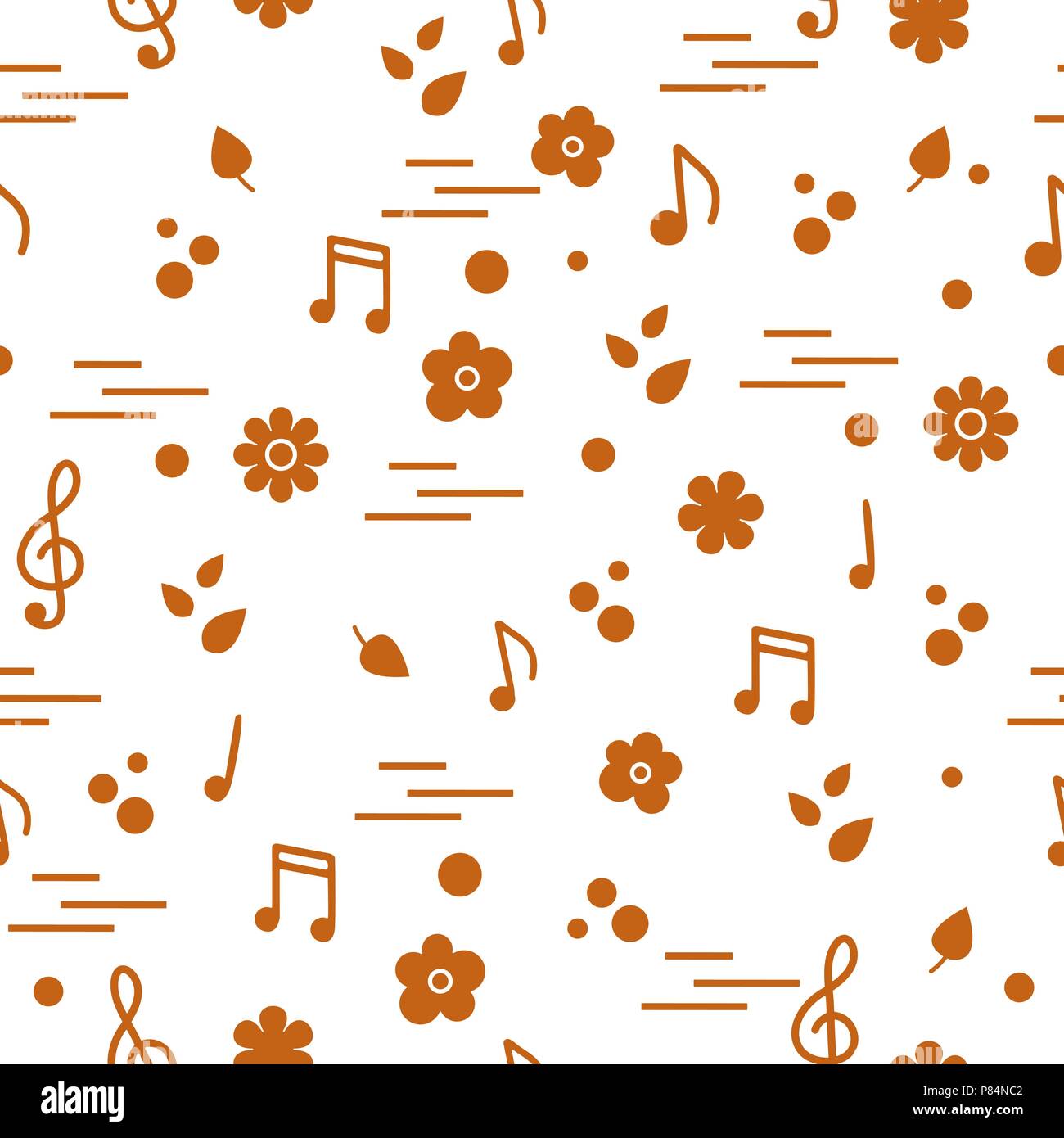 Seamless pattern of notes, flowers, leaves. Template for design, fabric ...