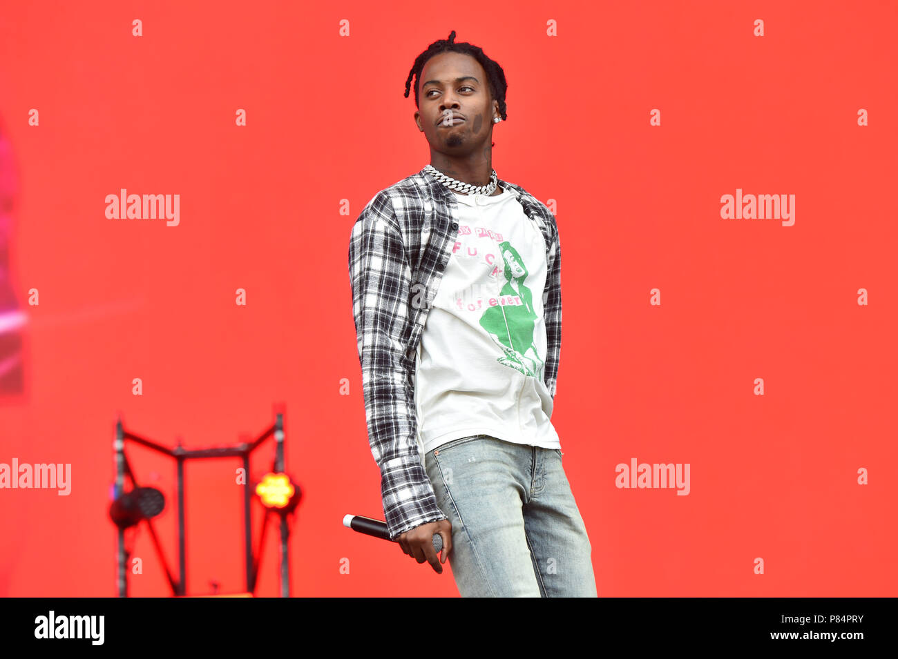Playboi Carti performing on the third day of the Wireless Festival, in Finsbury Park, north London. PRESS ASSOCIATION Photo. Picture date: Sunday July 8th, 2018. Photo credit should read: Matt Crossick/PA Wire. Stock Photo