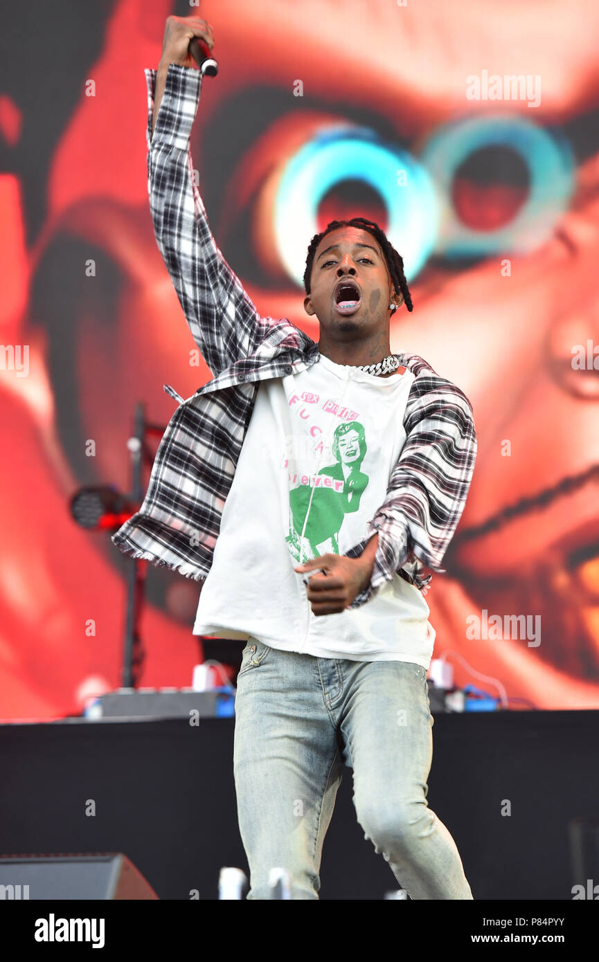 Playboi Carti performing on the third day of the Wireless Festival, in Finsbury Park, north London. PRESS ASSOCIATION Photo. Picture date: Sunday July 8th, 2018. Photo credit should read: Matt Crossick/PA Wire. Stock Photo