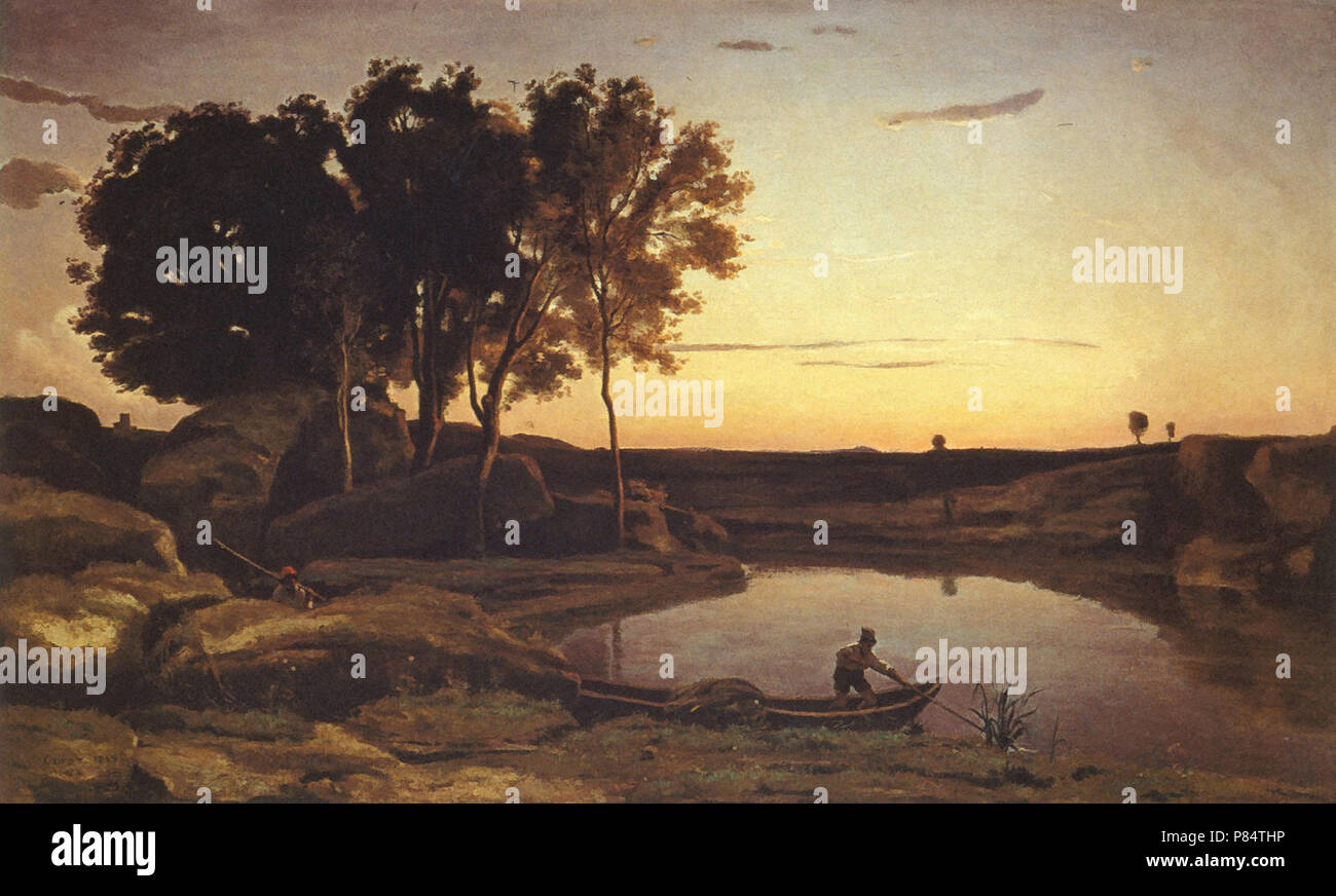 Corot Jean Baptiste Camille - Evening Landscape (the Ferryman Evening ...