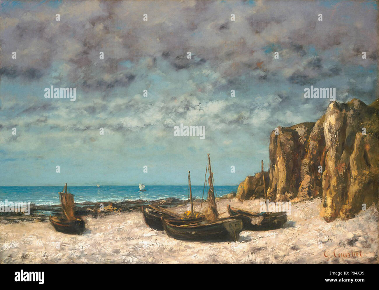 Courbet Gustave - Boats on a Beach Etretat Stock Photo - Alamy