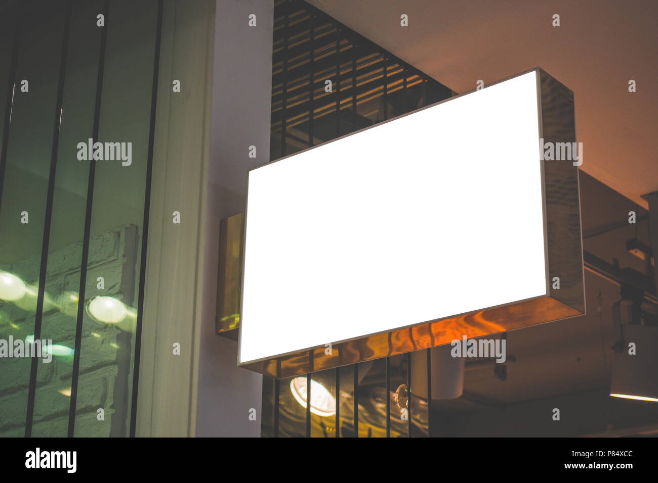 Download Horizontal Rectangular White Empty Signage Mock Up Of Store Shop In Shopping Mall Stock Photo Alamy