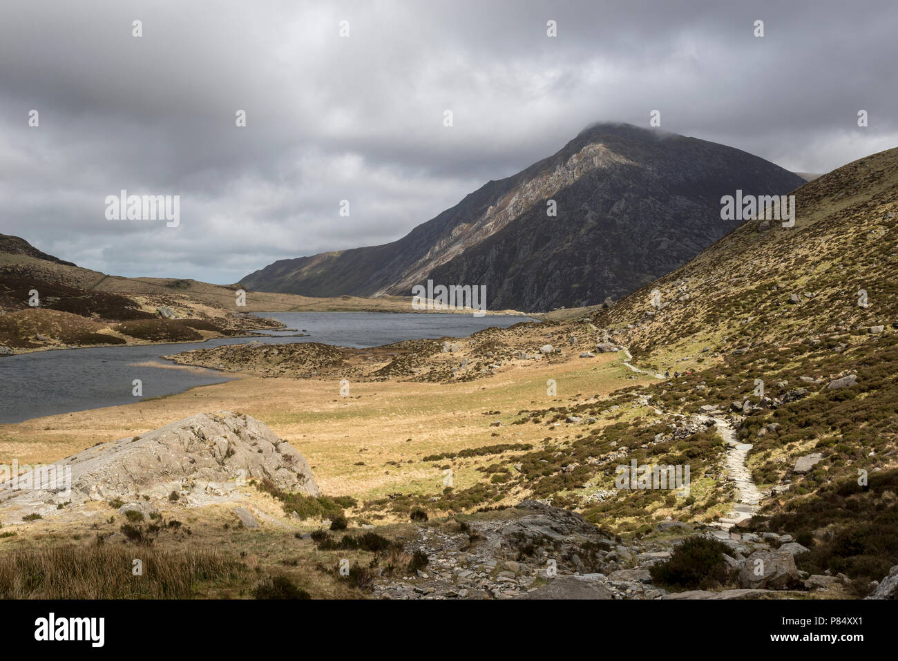 Dramatic scenery around Llyn Idwal in Snowdonia national park, North Wales. Stock Photo