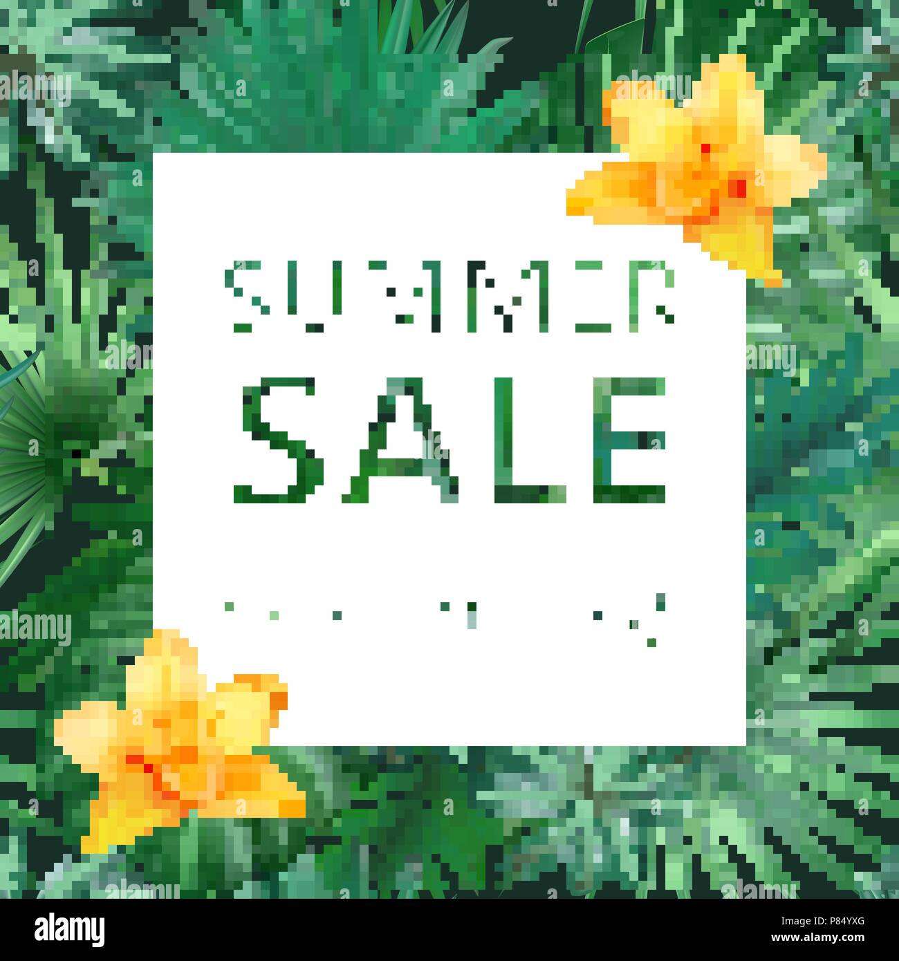 Summer sale Concept. Summer background with tropical flowers and leaf ...