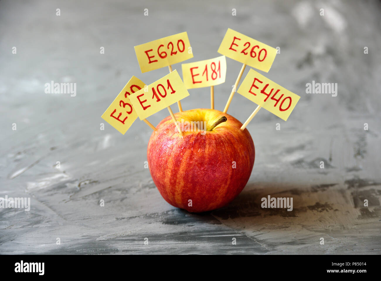 Apple Fruit with natural E additives. Healthy food concept Stock Photo