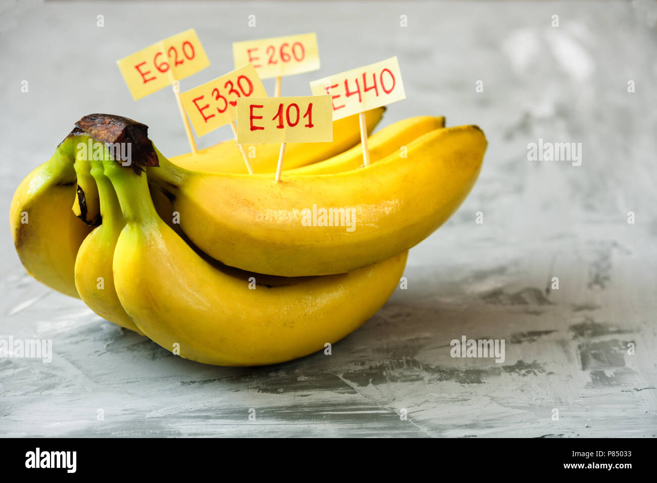 Banana Fruit with natural E additives. Healthy food concept Stock Photo