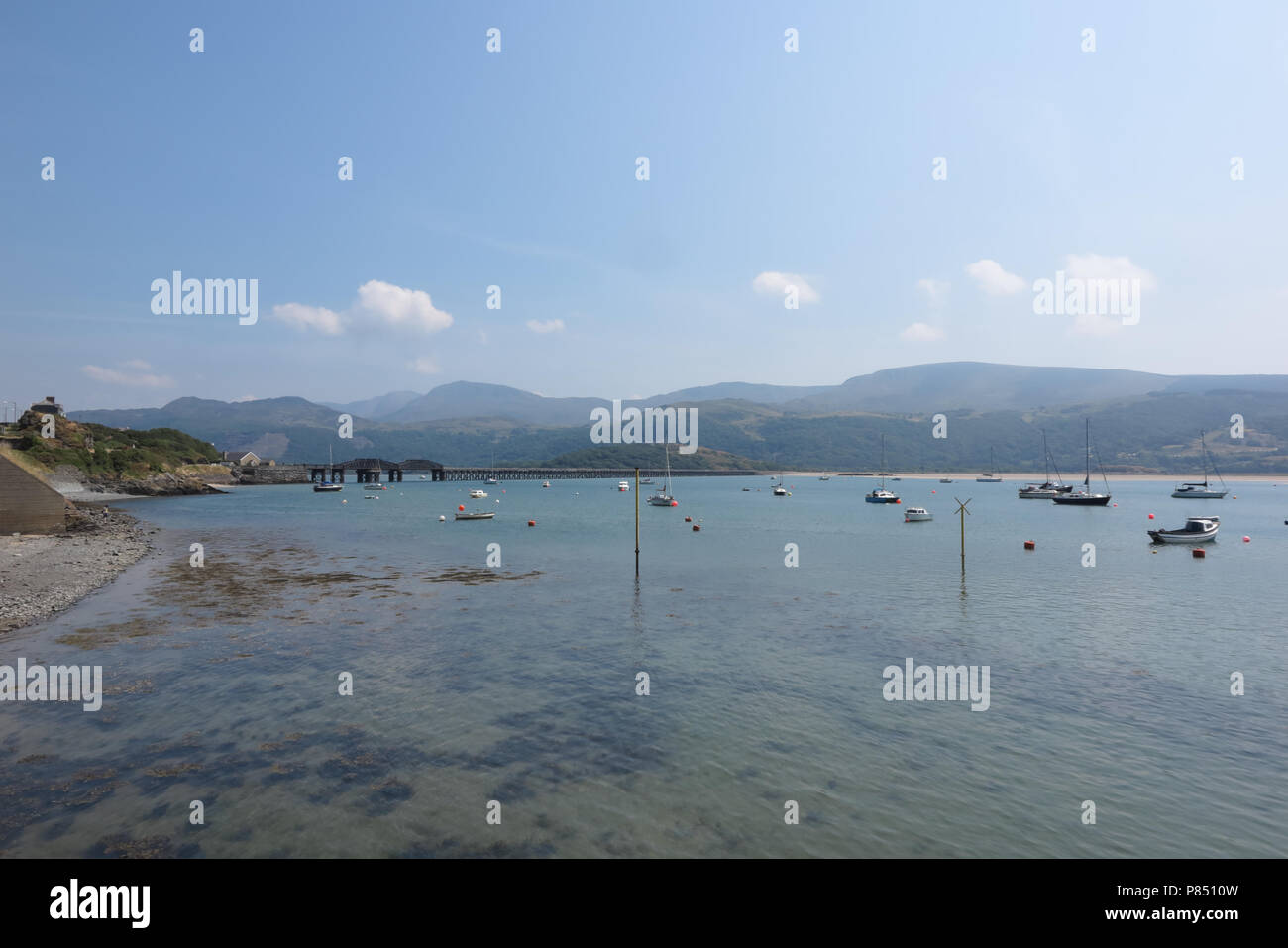 Barmouth harbour and Mawddach Estuary, Barmouth, North Wales Stock Photo