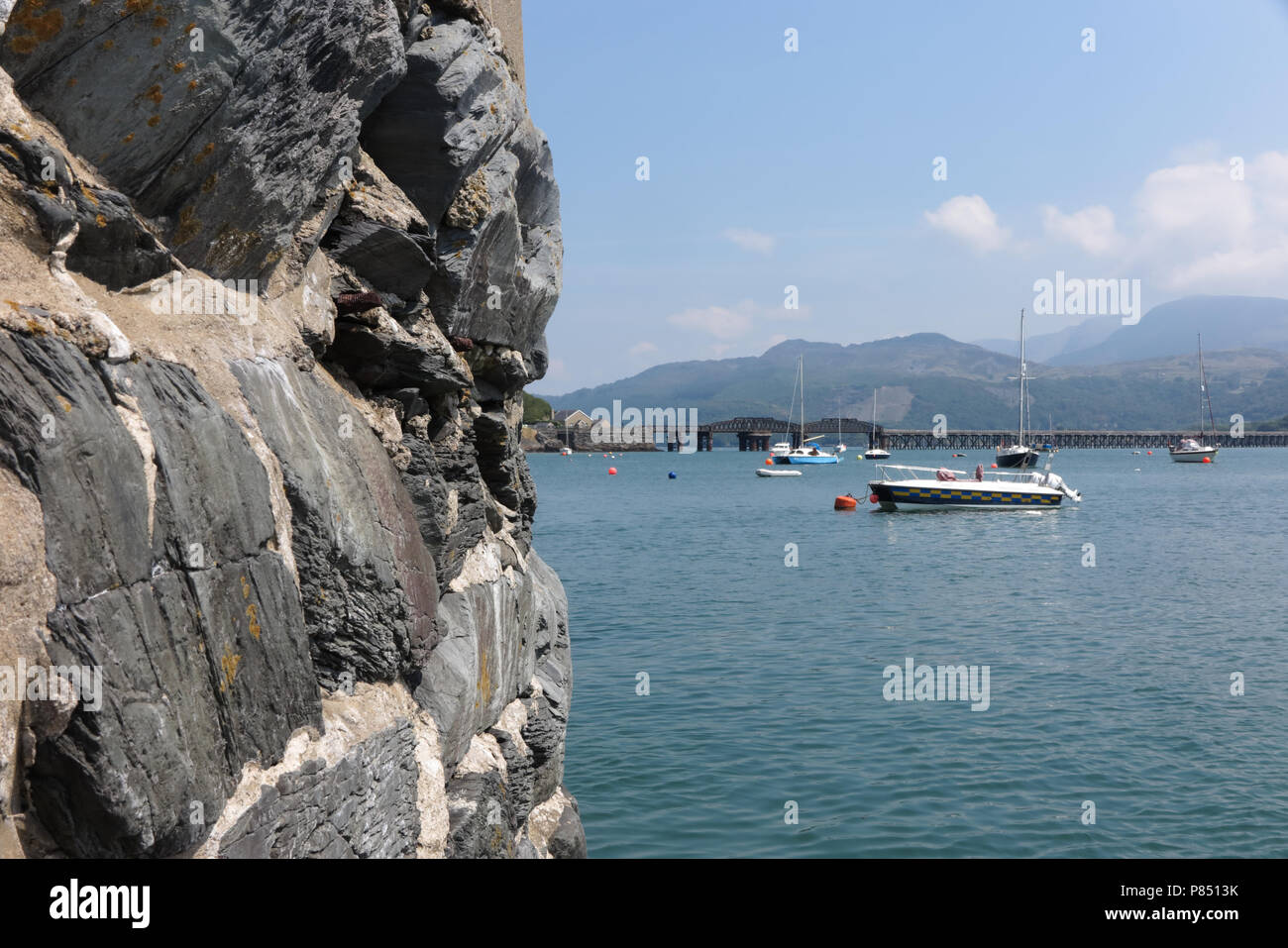 Barmouth harbour and Mawddach Estuary, Barmouth, North Wales Stock Photo