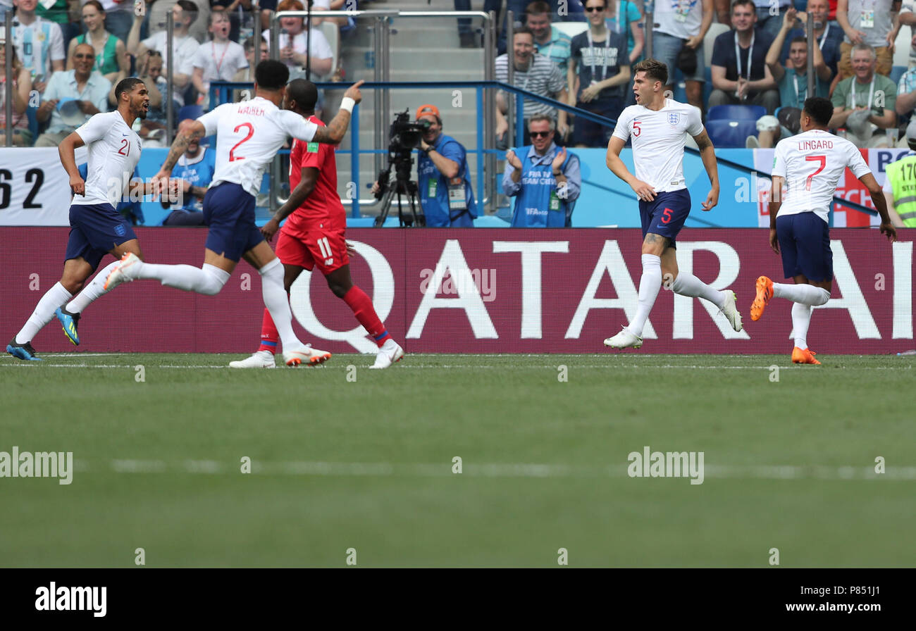 John Stones da Inglaterra faz gol no panama realizada neste domingo, 24, no Estádio Nizhny Novgorod, na Rússia, válida pela 2ª rodada do Grupo G da Copa do Mundo 2018. Stock Photo