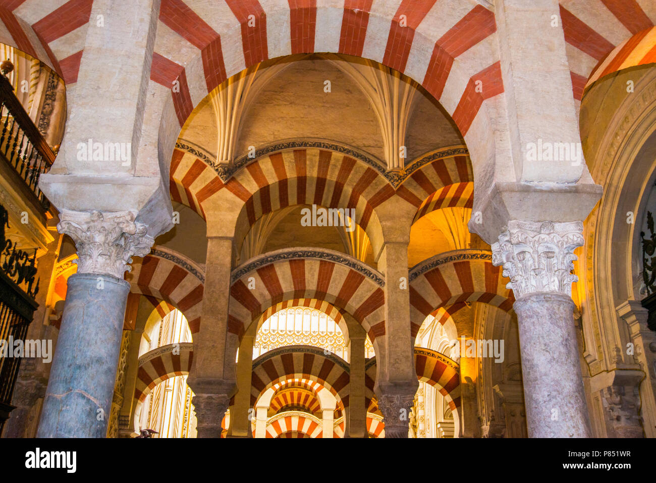 Horseshoe arches. Mosque-cathedral, Cordoba, Spain. Stock Photo