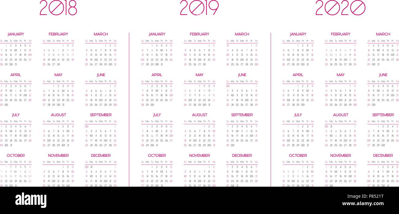 2019-2020 Calendar Template from c8.alamy.com