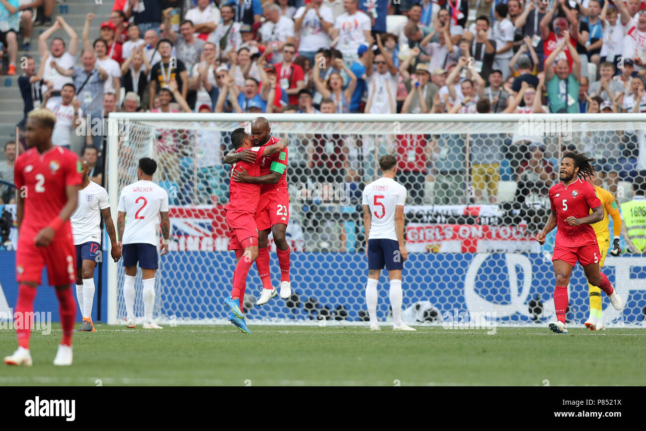 Felipe Baloy do Panama faz gol contra a Inglaterra realizada neste domingo, 24, no Estádio Nizhny Novgorod, na Rússia, válida pela 2ª rodada do Grupo G da Copa do Mundo 2018. Stock Photo