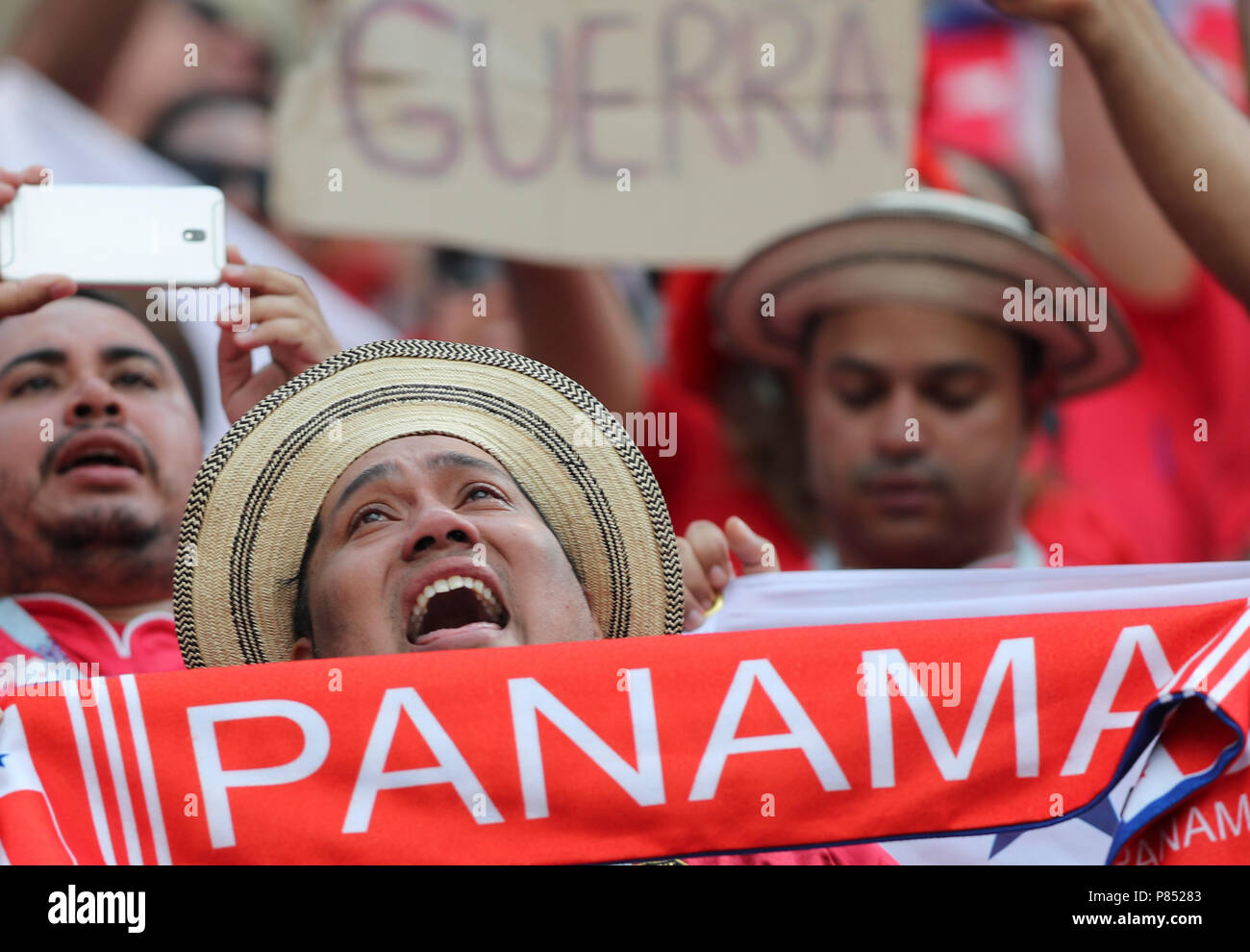 Torcida do Panama  realizada neste domingo, 24, no Estádio Nizhny Novgorod, na Rússia, válida pela 2ª rodada do Grupo G da Copa do Mundo 2018. Stock Photo