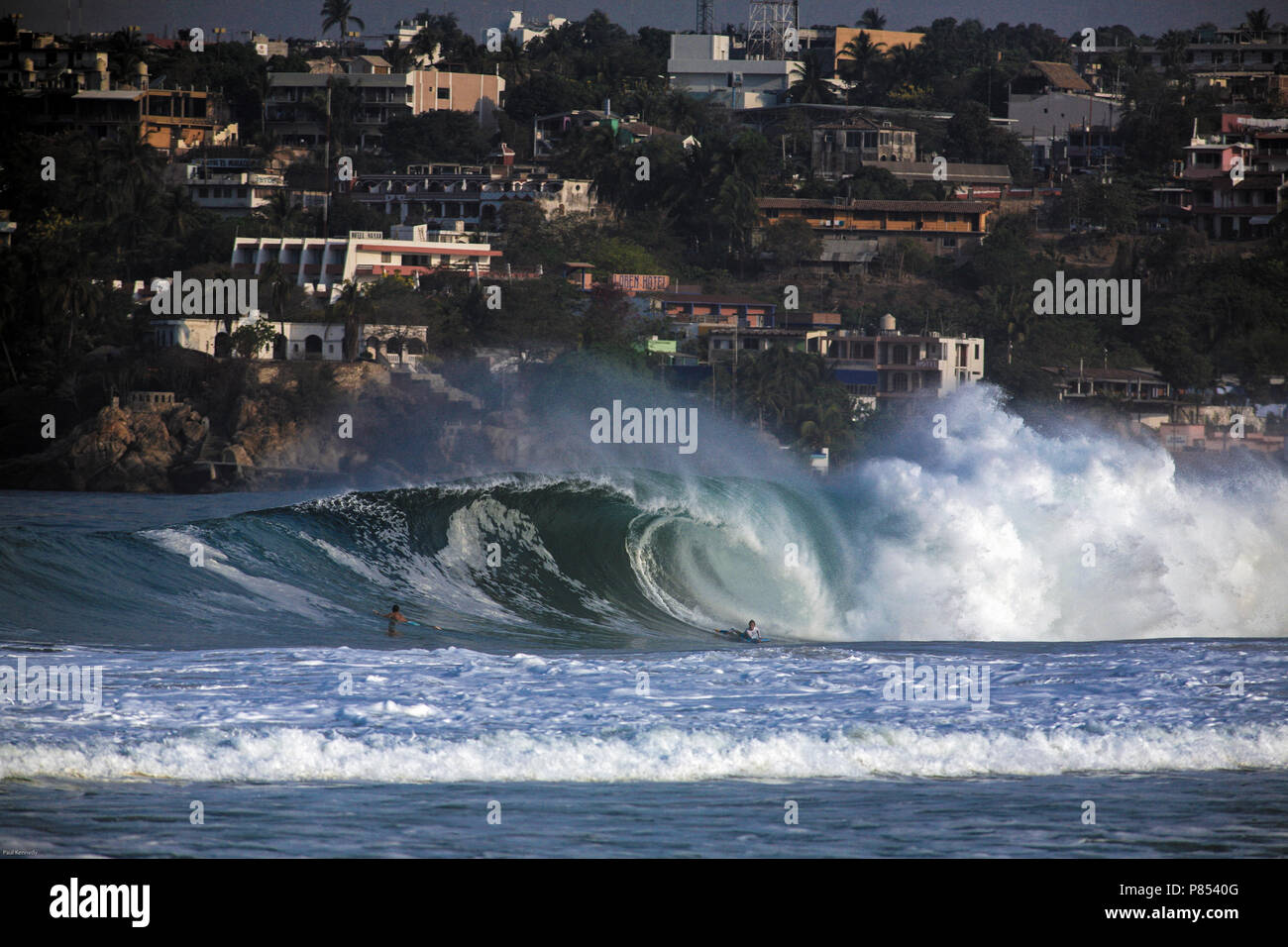 Body Boarder Surfing Big Wave At Zicatela Beach Puerto Escondido Mexico Stock Photo Alamy
