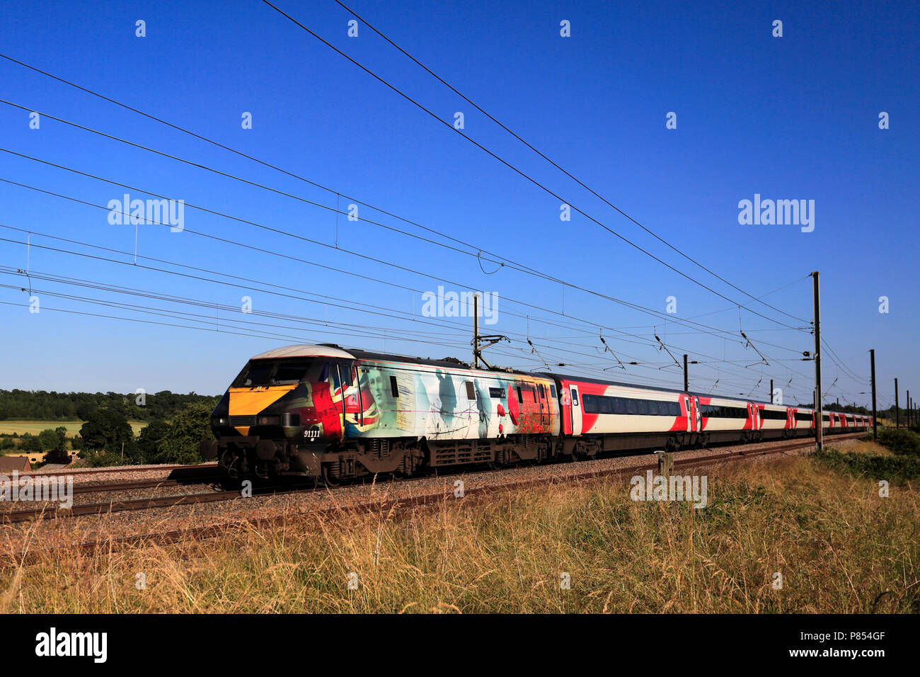 Virgin trains 91111 For the Fallen, East Coast Main Line Railway, Peterborough, Cambridgeshire, England, UK Stock Photo