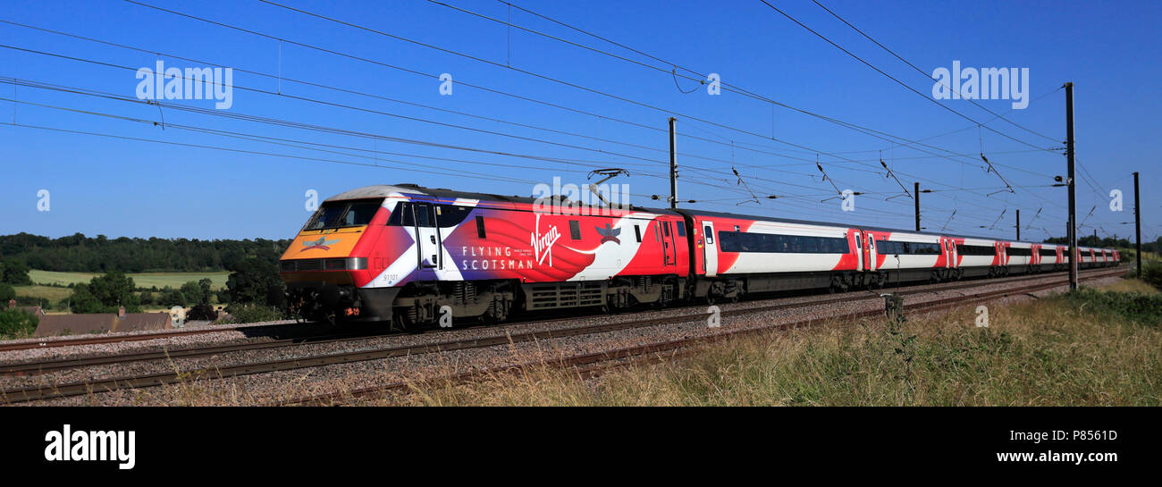 Virgin trains 91101 Flying Scotsman, East Coast Main Line Railway, Peterborough, Cambridgeshire, England, UK Stock Photo
