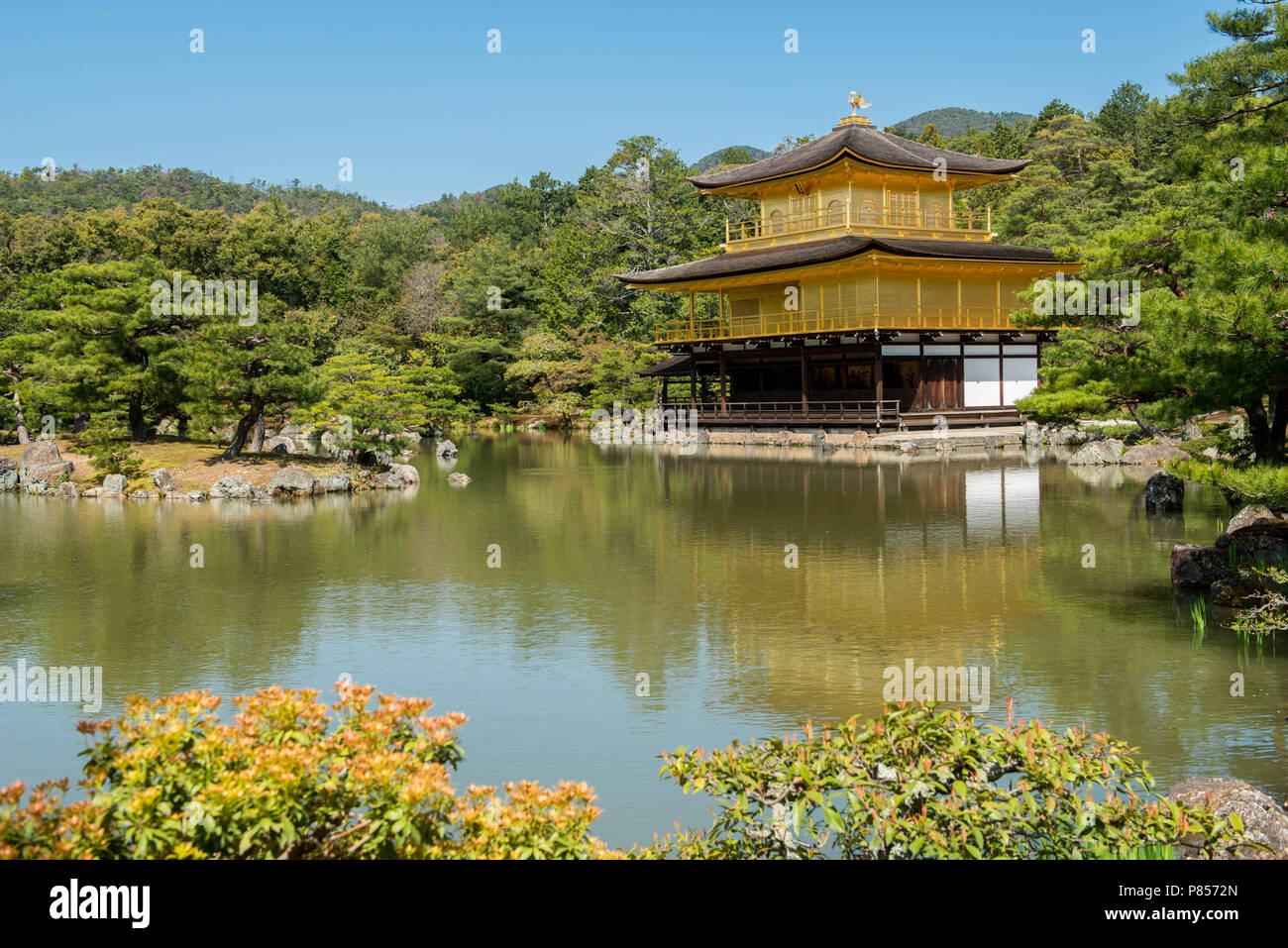 Kinkaku-ji or the Temple of the Golden Pavilion in Kyoto, Japan. This is a Zen Buddhist temple and one of the most famous landmarks in Kyoto. Stock Photo