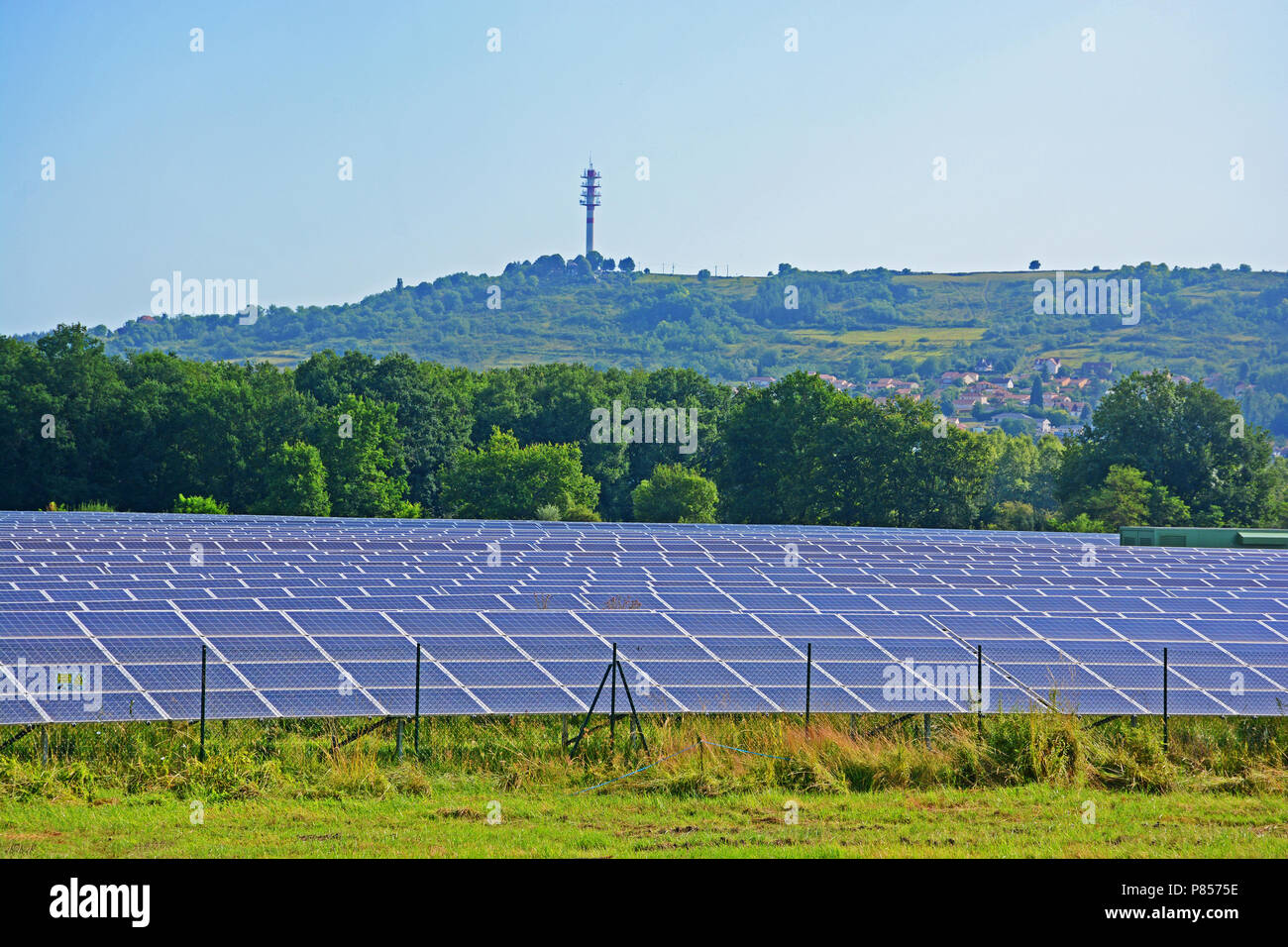 Solar panels, near Hauterive, Allier, Auvergne, France Stock Photo