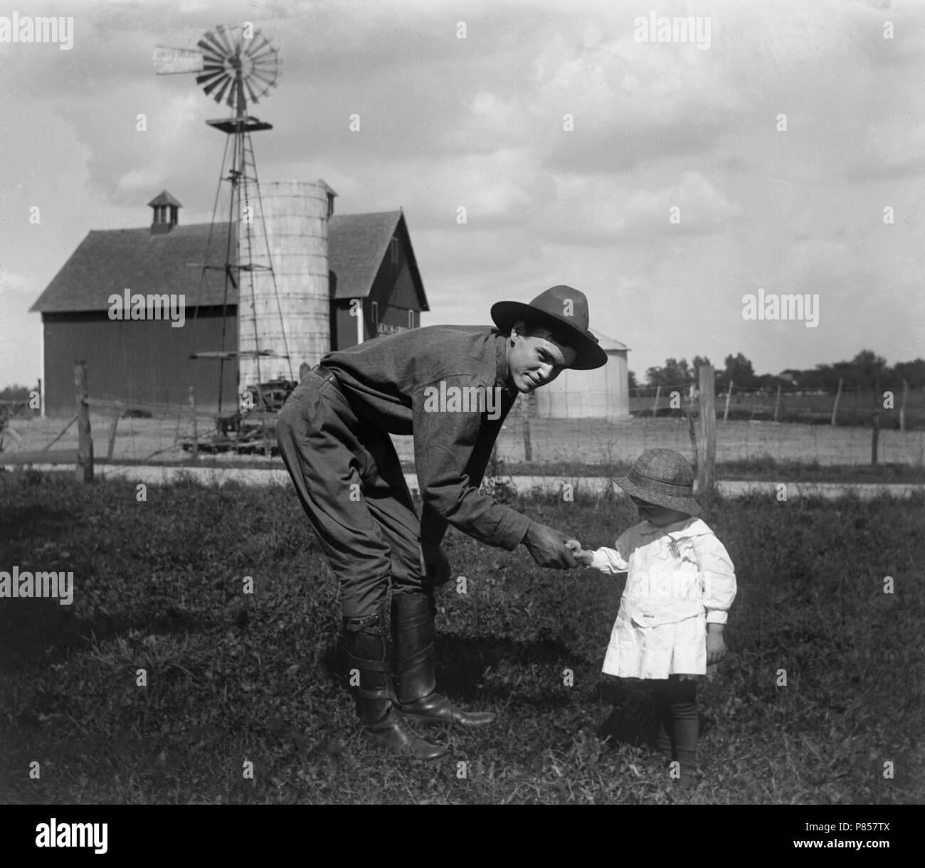 American farm boy is ready to become a dough boy, ca. 1918. Stock Photo