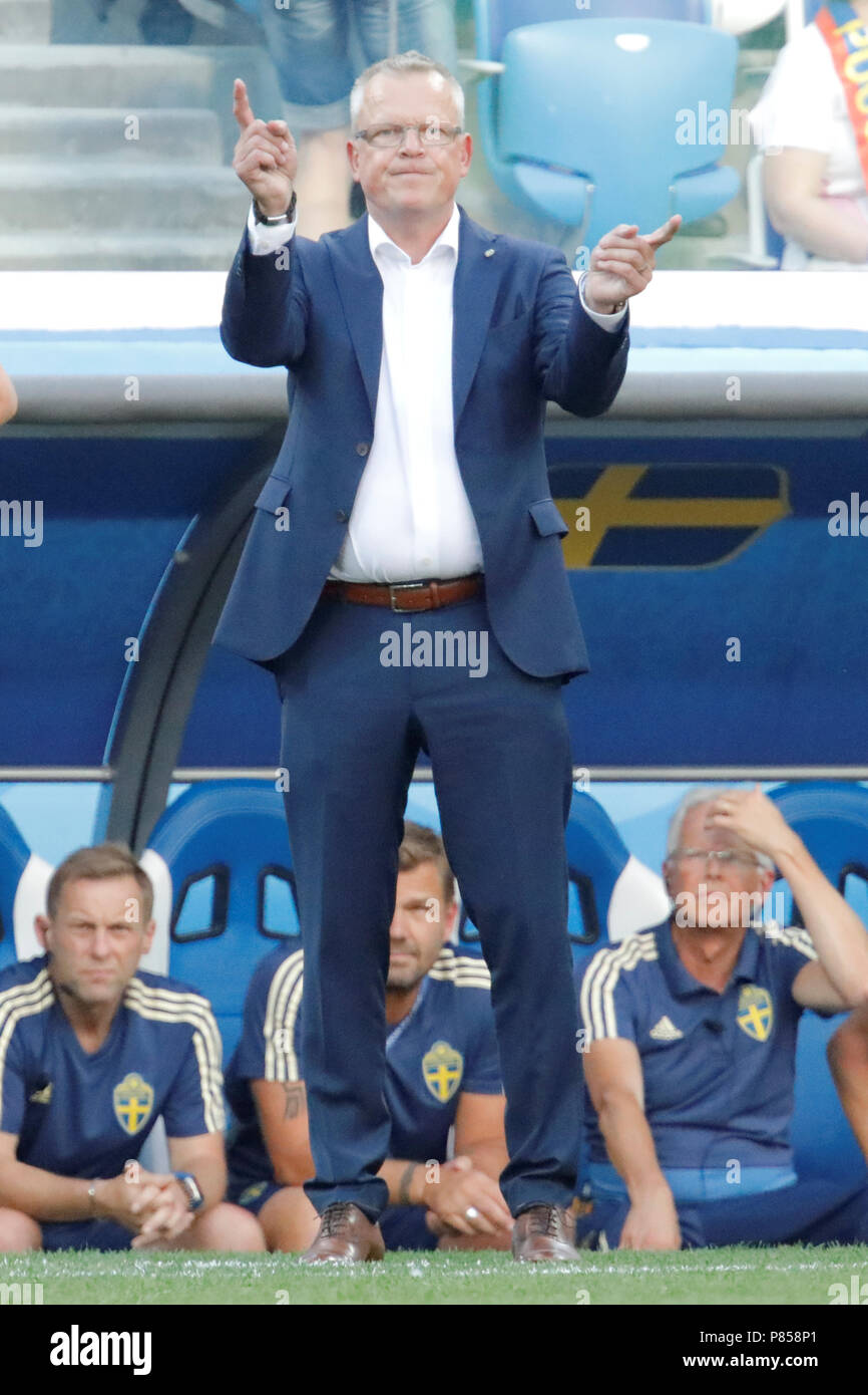 NIZHNY NOVGOROD, RUSSIA - JUNE 18: Sweden national team head coach Janne Andersson gestures during the 2018 FIFA World Cup Russia group F match between Sweden and Korea Republic at Nizhny Novgorod Stadium on June 18, 2018 in Nizhny Novgorod, Russia. Stock Photo