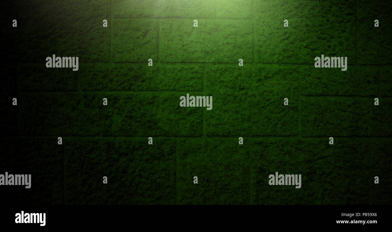 Vignette and light on green brick wall background Stock Photo