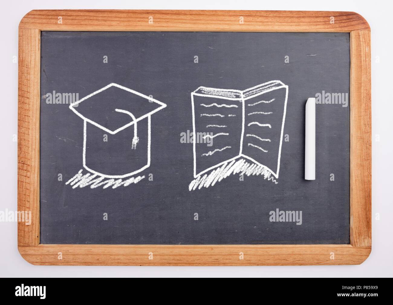 Education drawing on blackboard with chalk for school Stock Photo