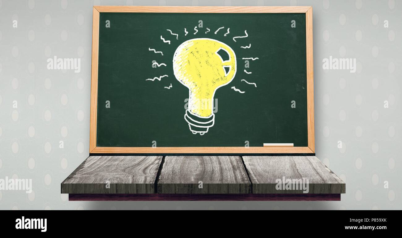 Light bulb idea drawing on blackboard for school Stock Photo