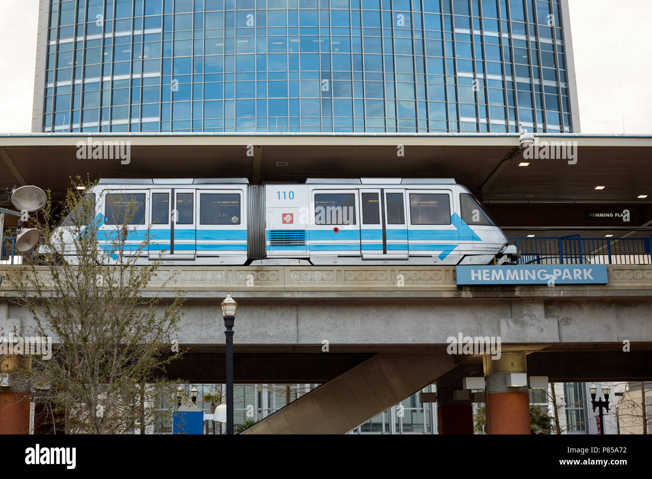 Monorail train at the Hemming Park stop in downtown Jacksonville, Florida Stock Photo Alamy