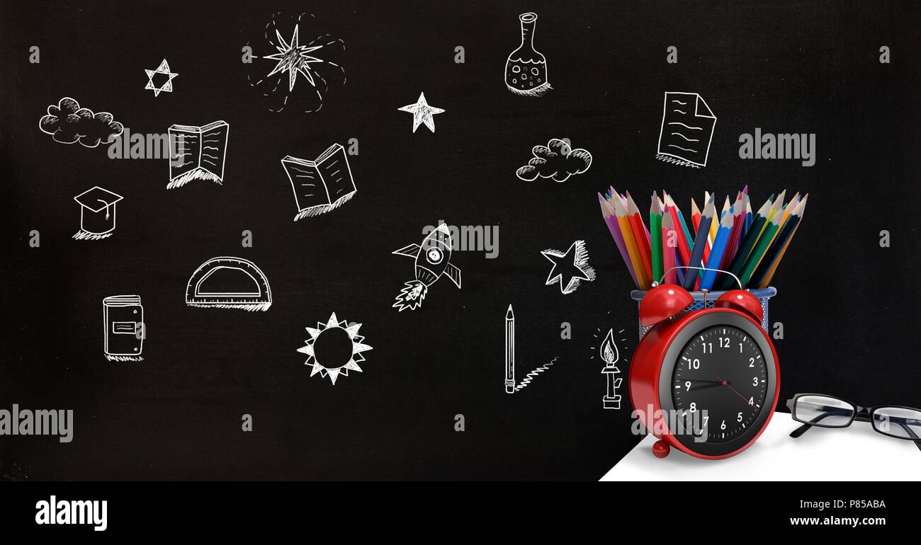 Education drawing on blackboard for school Stock Photo