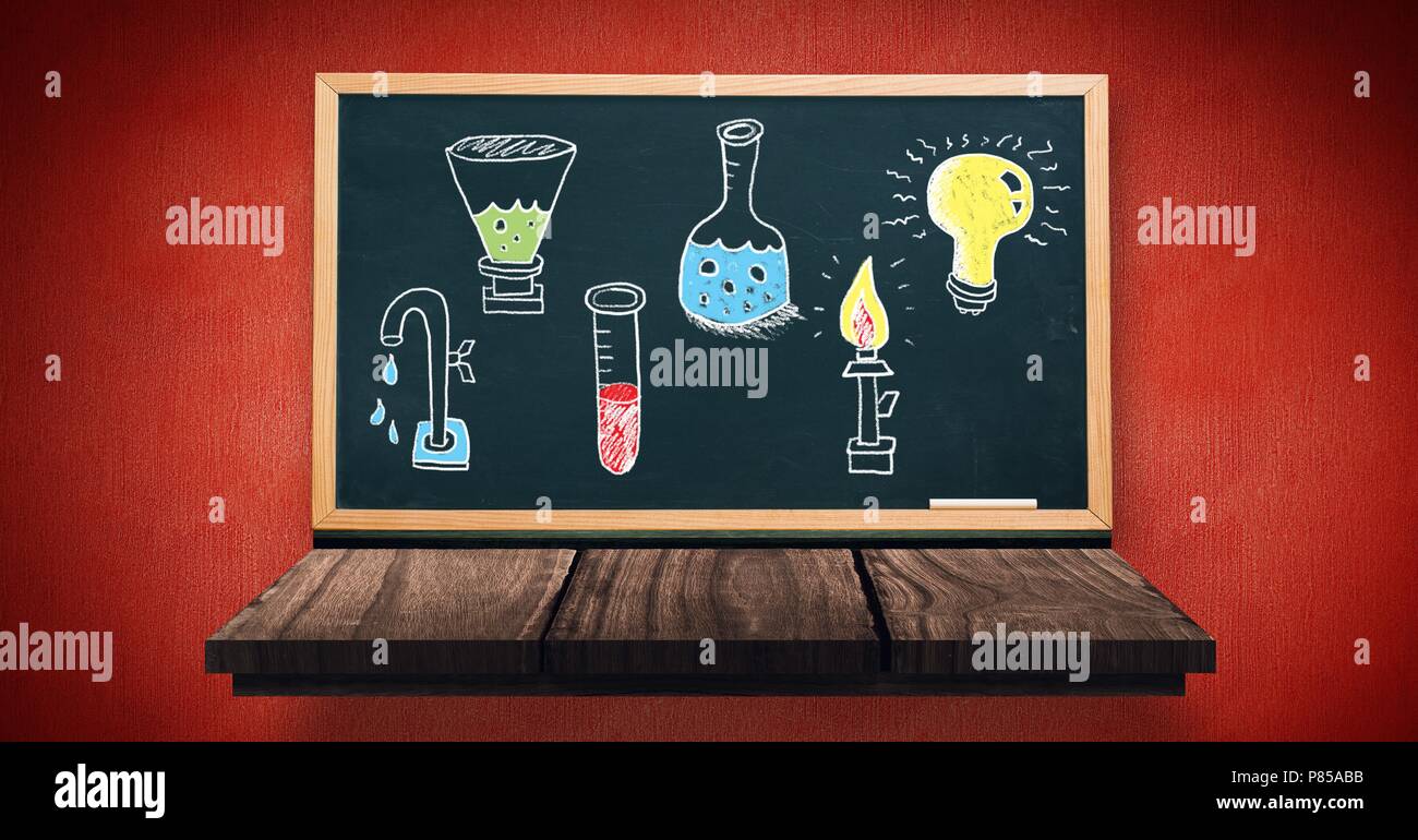Science education drawings on blackboard for school Stock Photo