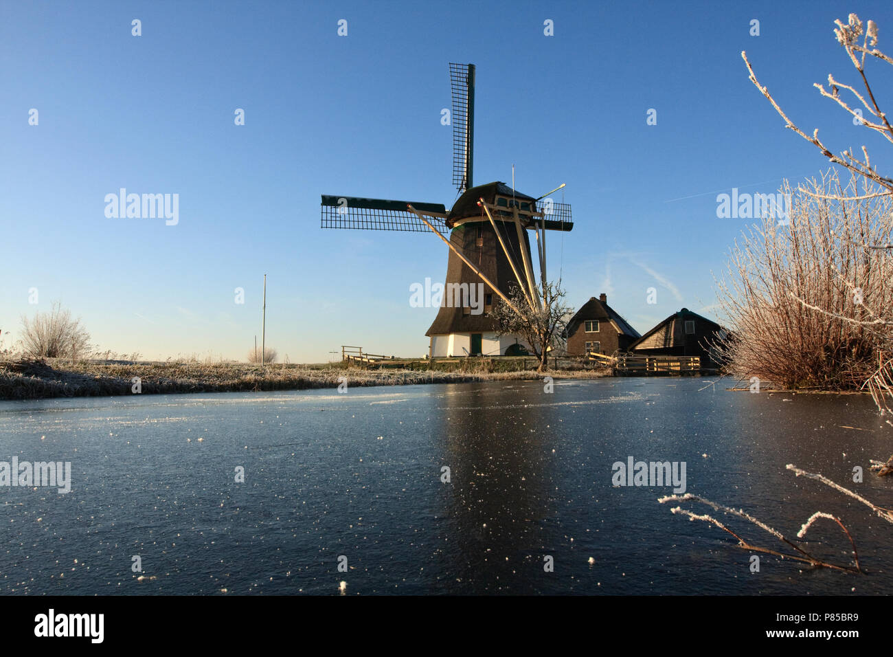 helemaal hartstochtelijk betekenis Molen De Onrust in de winter Nederland, Mill the Onrust during winter  Netherlands Stock Photo - Alamy