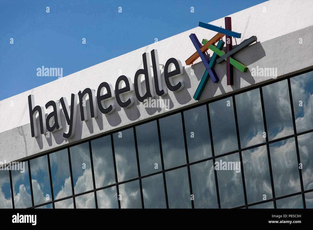 A logo sign outside of the headquarters of Hayneedle in Omaha, Nebraska