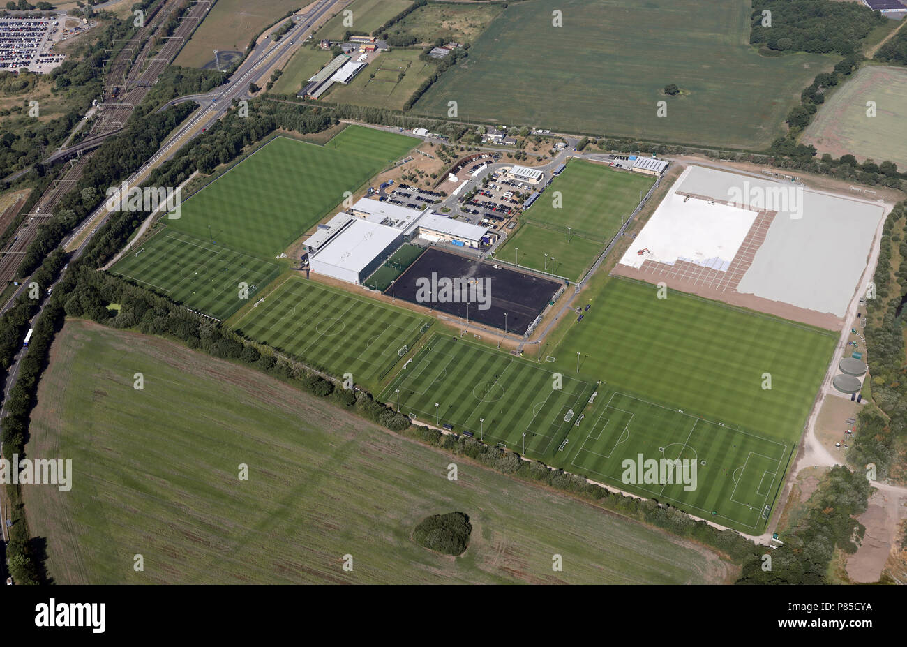 aerial view of Everton FC Training Academy near Halewood, Liverpool Stock Photo