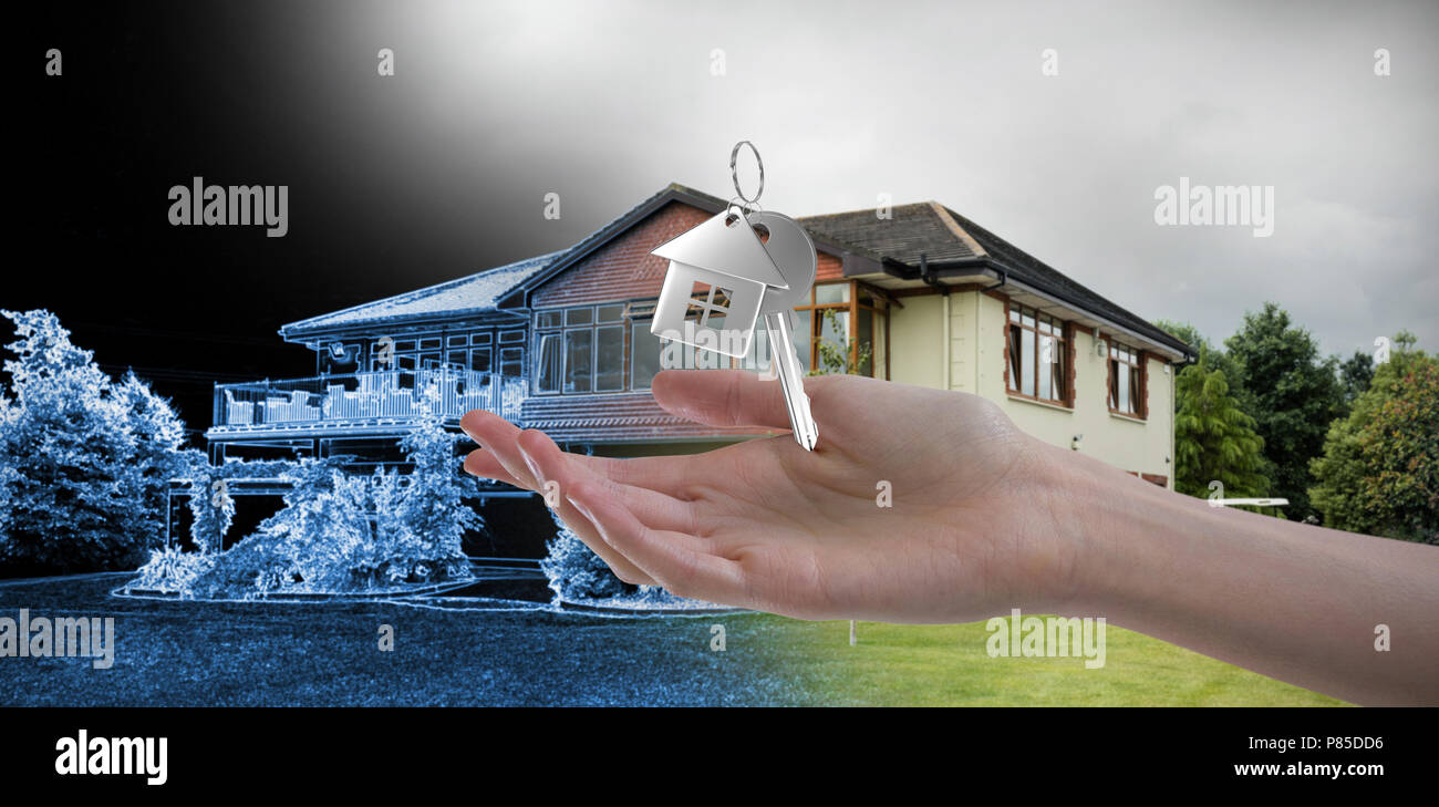 Composite image of womans hand using invisible screen Stock Photo
