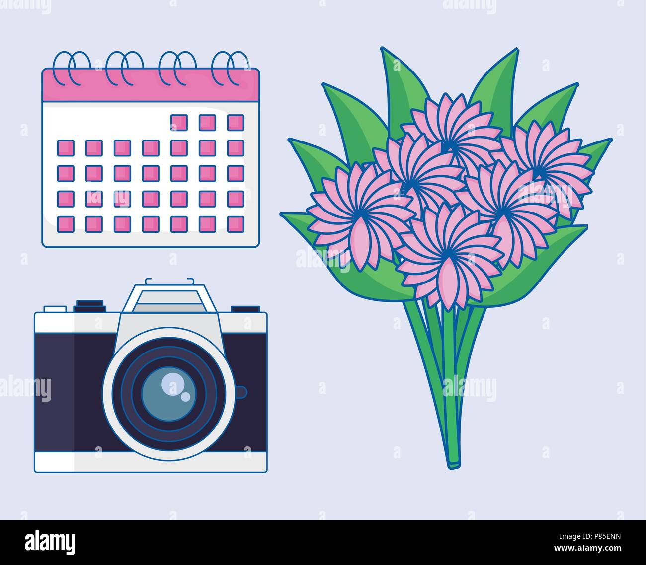 Icon set of wedding concept over blue background, colorful design ...