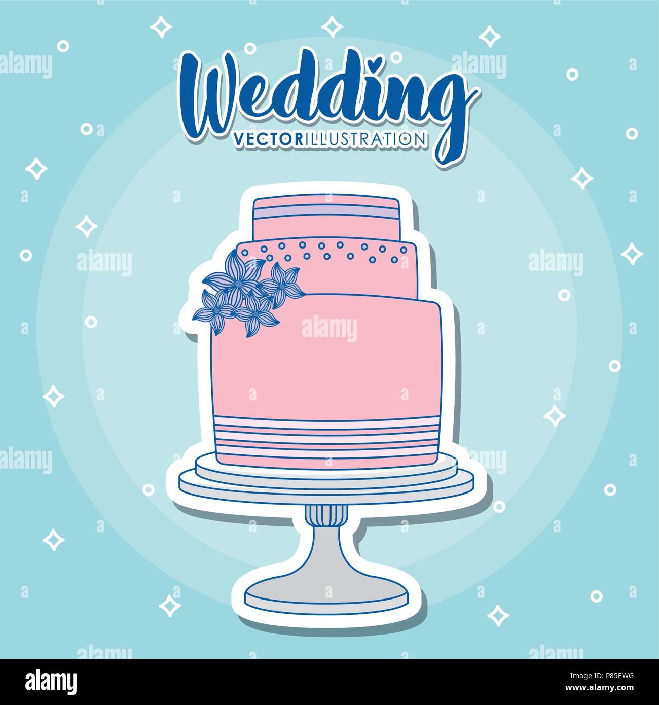 wedding design with wedding cake icon over blue background, colorful ...