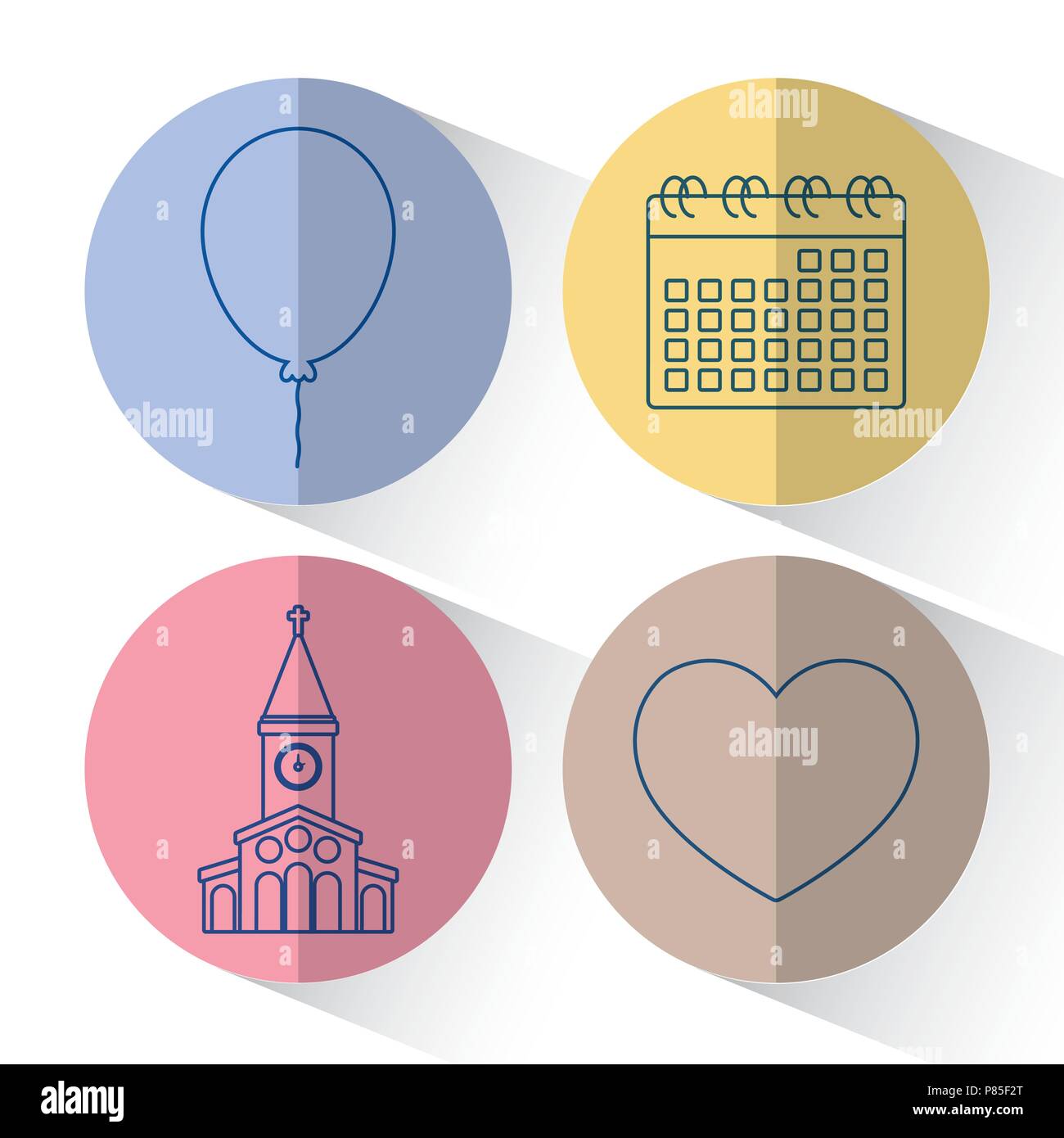 Icon set of wedding concept over colorful circles and white background ...
