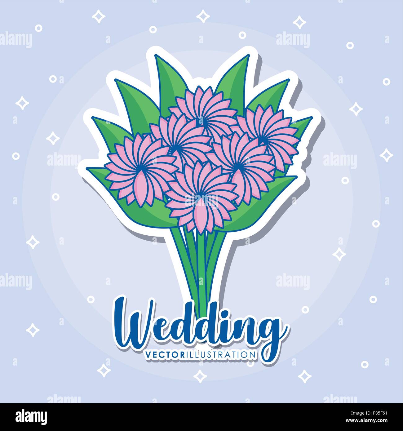 wedding design with flowers bouquet icon over blue background, colorful ...
