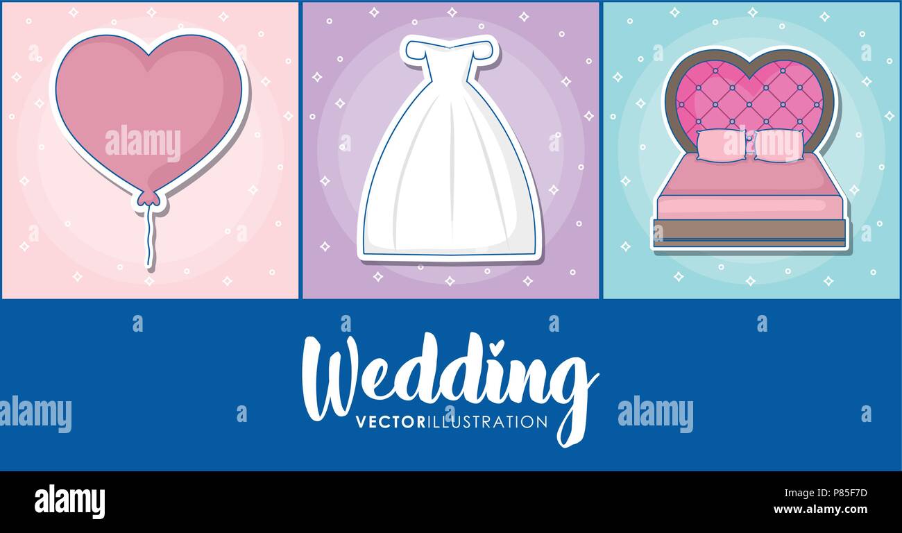 Icon set of wedding concept over colorful squares, vector illustration ...