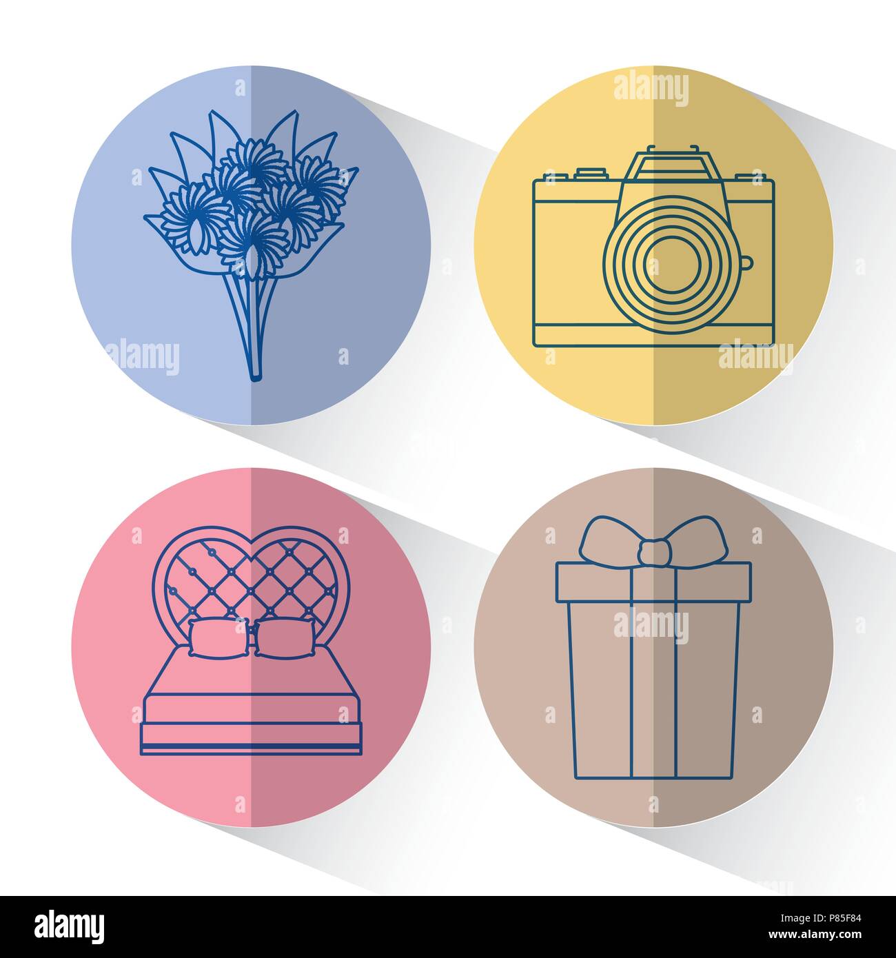 Icon set of wedding concept over colorful circles and white background ...