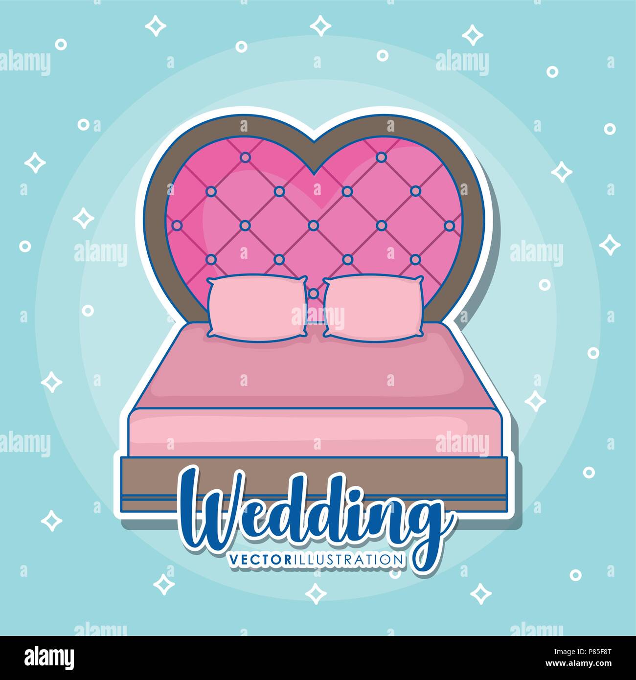 wedding design with bed icon over blue background, colorful design ...