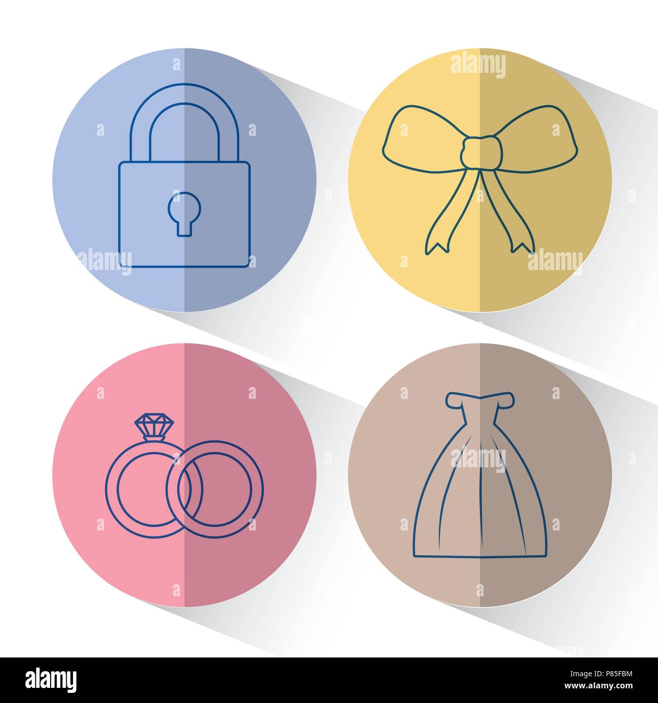 Icon set of wedding concept over colorful circles and white background ...