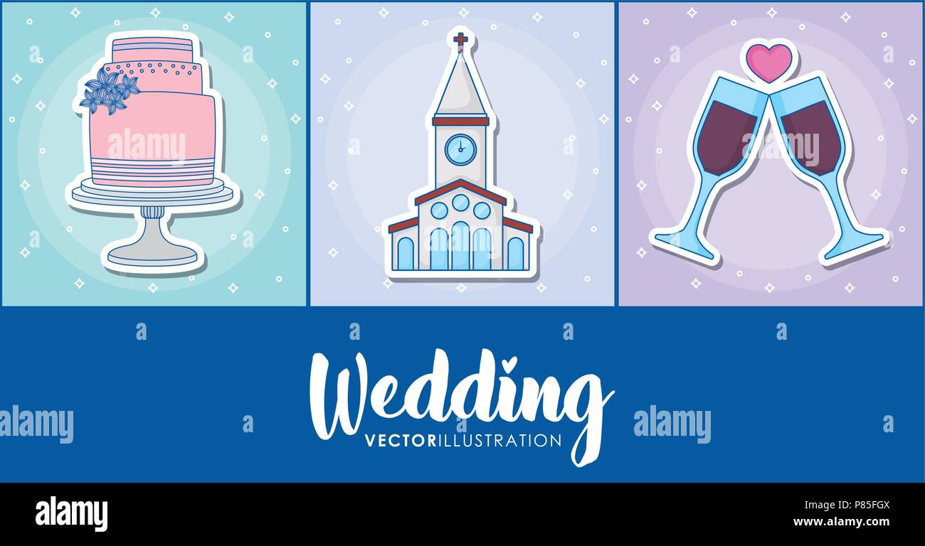 Icon set of wedding concept over colorful squares, vector illustration ...