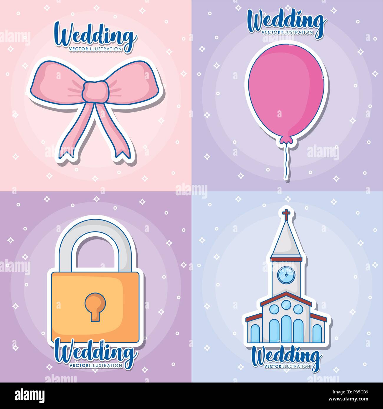 Icon set of wedding concept over colorful squares, vector illustration ...